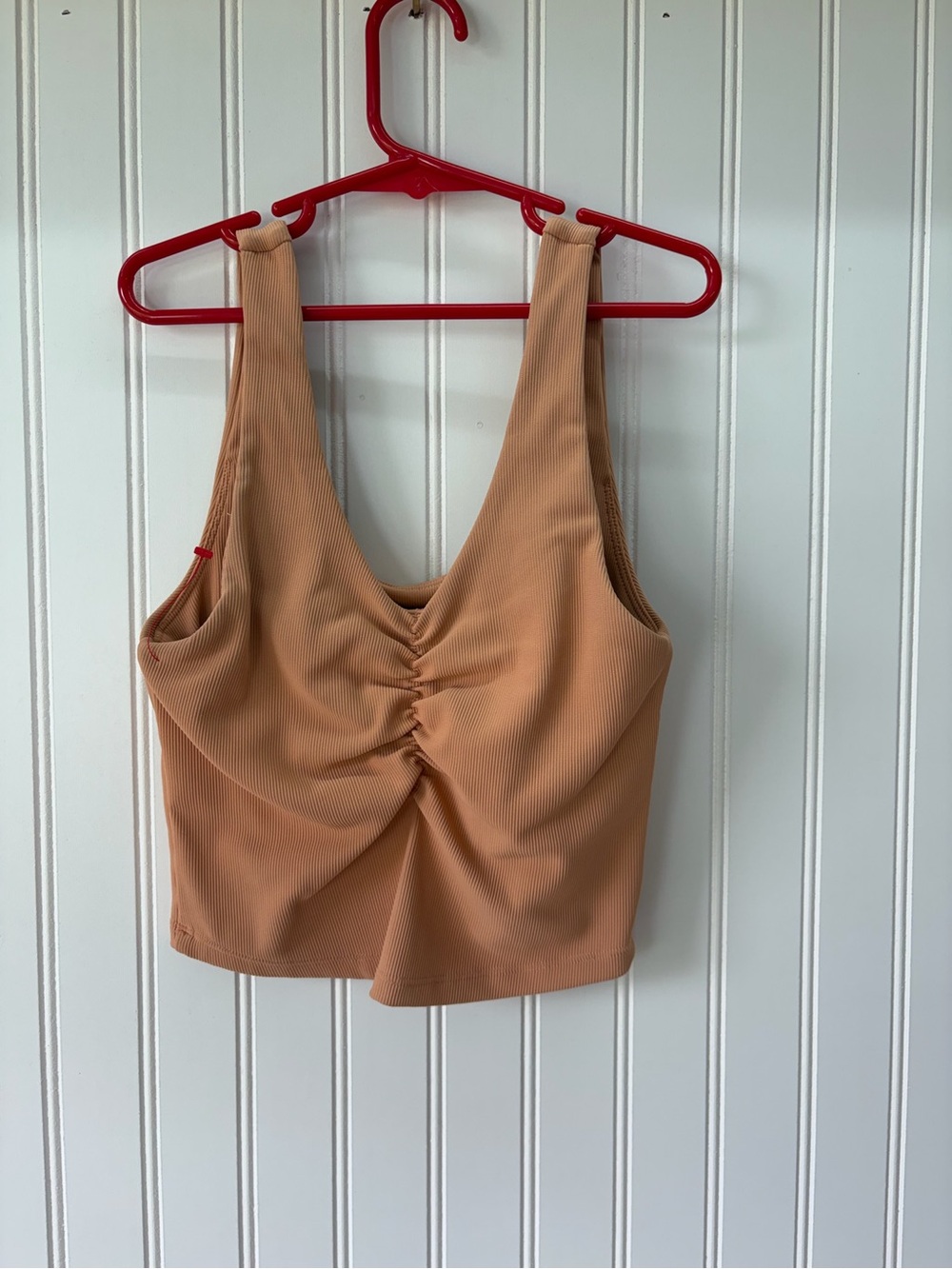Wilo the label ribbed Ruched peach Crop Top Tank with Built in shelf bra